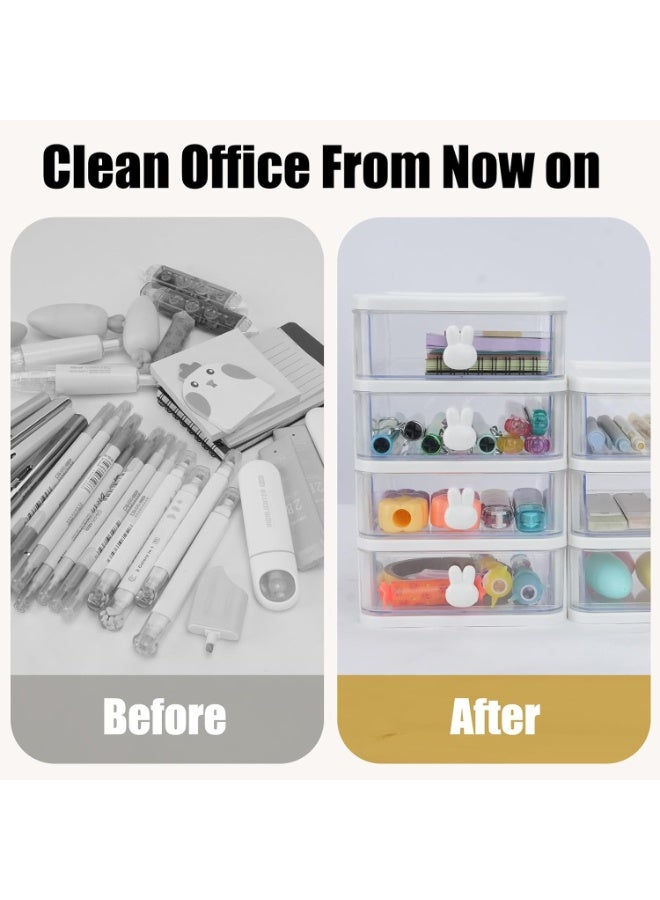 FAYET 4 Tier Desk Organizer with Bunny Handles, Transparent Plastic Storage Box for Office, Home, and Study, Stackable Drawer Organizer for Books, Pens, Office Supplies, and Cosmetics - Image 3